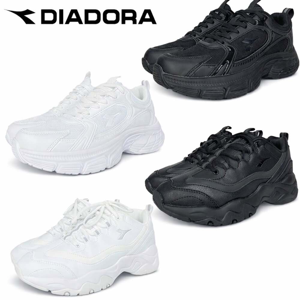 250508174548-Diadora 女生全黑運動鞋 全白 皮面 球鞋 黑色 厚底老爹鞋 休閒鞋