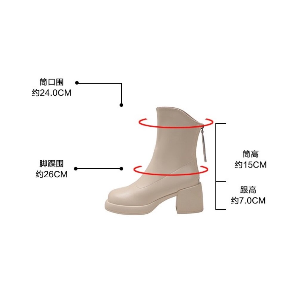 粗跟方頭中筒靴 高跟皮面短靴 7公分 切爾西靴 馬丁靴 女生 靴子-圖片-5