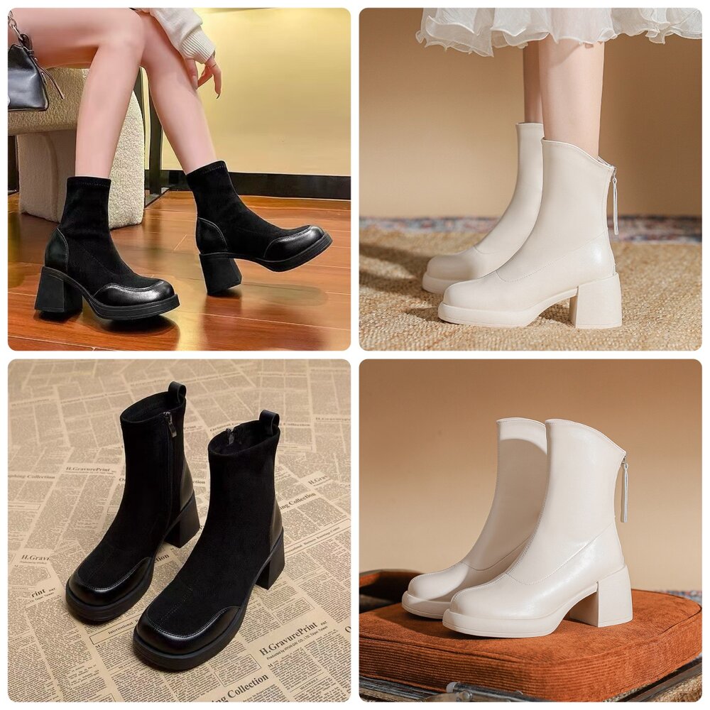 251019152204-粗跟方頭中筒靴 高跟皮面短靴 7公分 切爾西靴 馬丁靴 女生 靴子