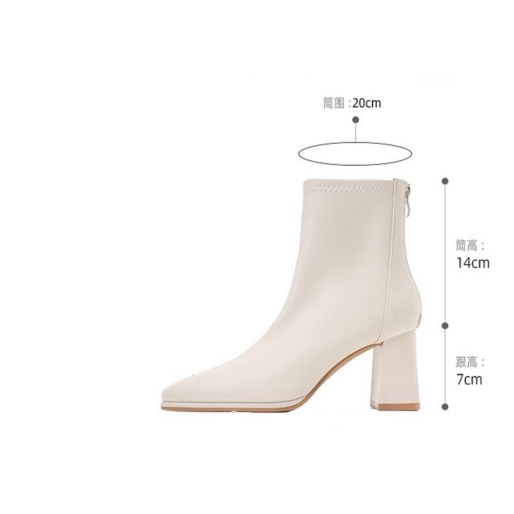 皮面短靴 中筒靴 女靴子 高跟 低跟 粗根 米白色 黑色 杏色-圖片-8