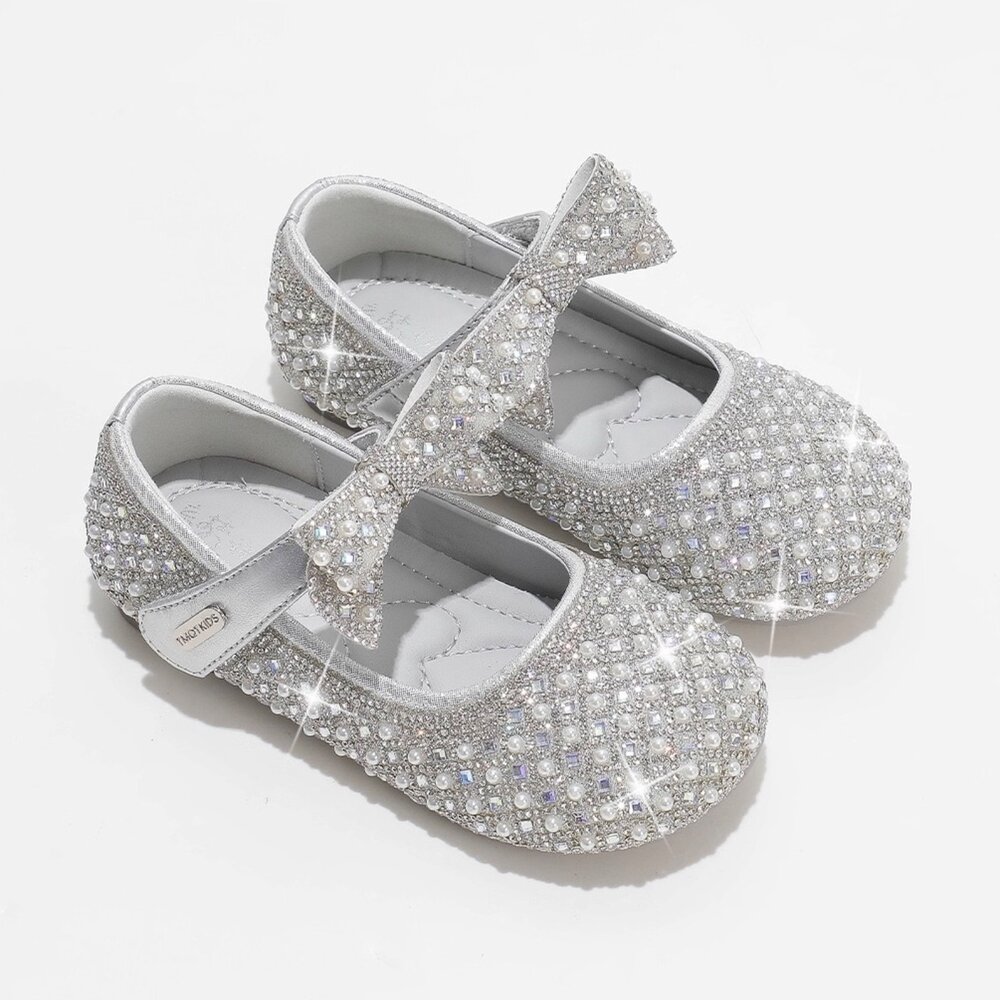 銀色娃娃鞋 水鑽 蝴蝶結 女童公主鞋 花童鞋 珍珠-圖片-2