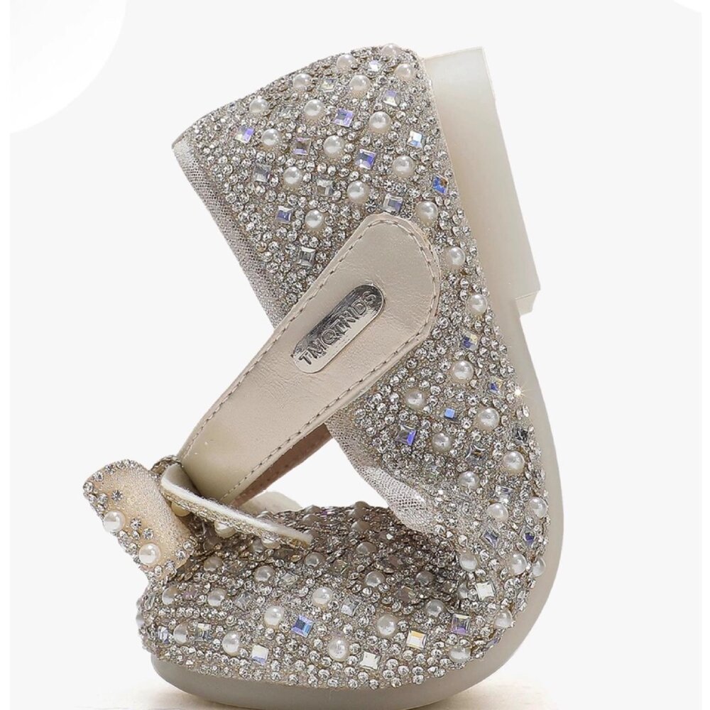 銀色娃娃鞋 水鑽 蝴蝶結 女童公主鞋 花童鞋 珍珠-圖片-3