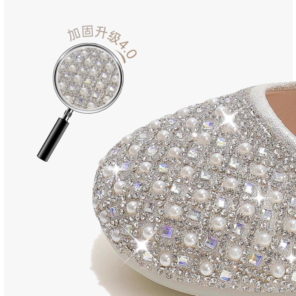 銀色娃娃鞋 水鑽 蝴蝶結 女童公主鞋 花童鞋 珍珠-圖片-4