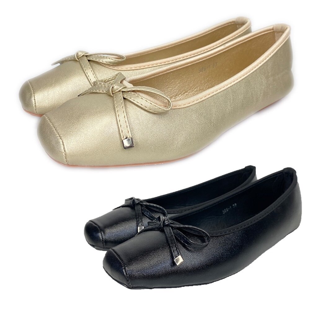 251125111552-方頭平底娃娃鞋 金色黑色 休閒鞋 蝴蝶結