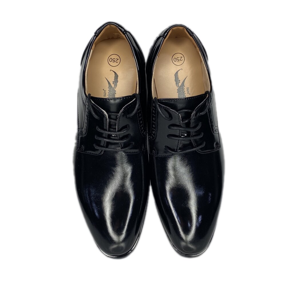 母子鱷魚 男士皮鞋 真皮 鞋帶 黑色 紳士 商務 全黑 男人 綁帶-圖片-1