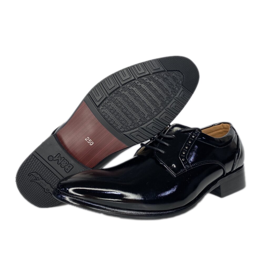 母子鱷魚 男士皮鞋 真皮 鞋帶 黑色 紳士 商務 全黑 男人 綁帶-圖片-3