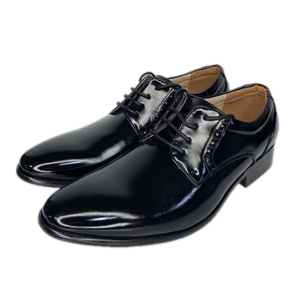 母子鱷魚 男士皮鞋 真皮 鞋帶 黑色 紳士 商務 全黑 男人 綁帶-圖片-4