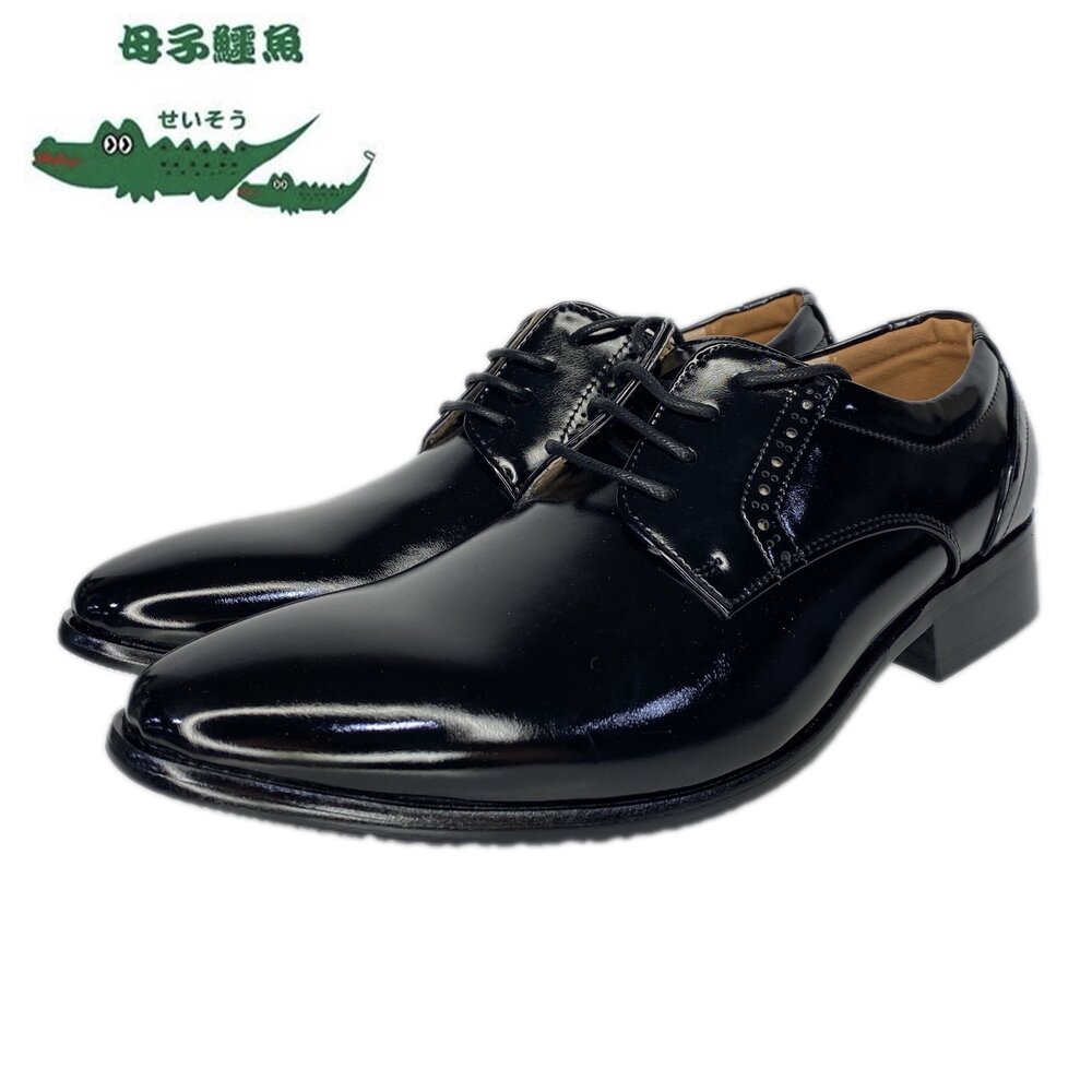 251225130509-母子鱷魚 男士皮鞋 真皮 鞋帶 黑色 紳士 商務 全黑 男人 綁帶