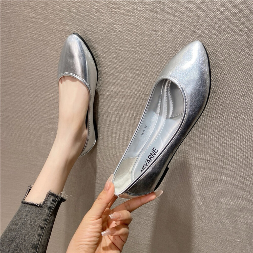 銀色金色平底鞋 娃娃鞋 女鞋 🔥快速出貨🔥 尖頭 黑色 35-41號-圖片-1