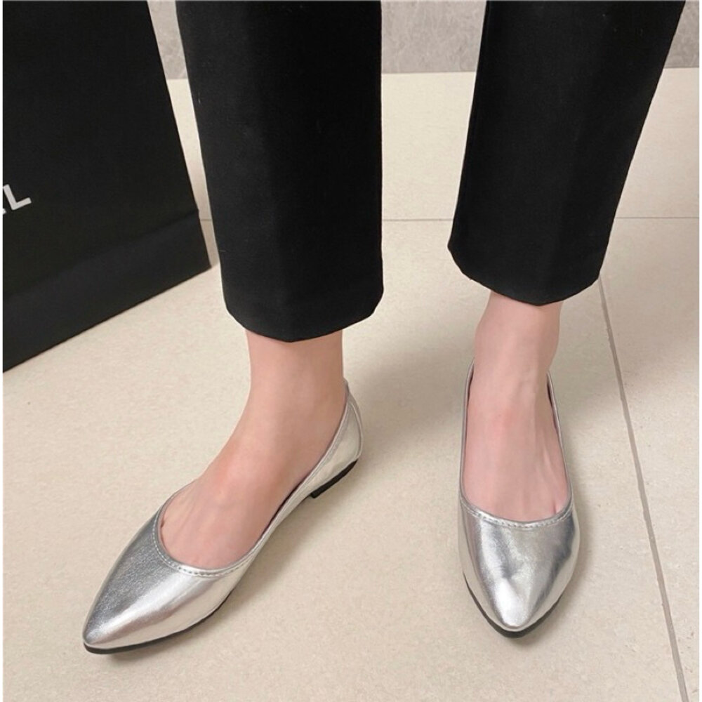 銀色金色平底鞋 娃娃鞋 女鞋 🔥快速出貨🔥 尖頭 黑色 35-41號-圖片-5