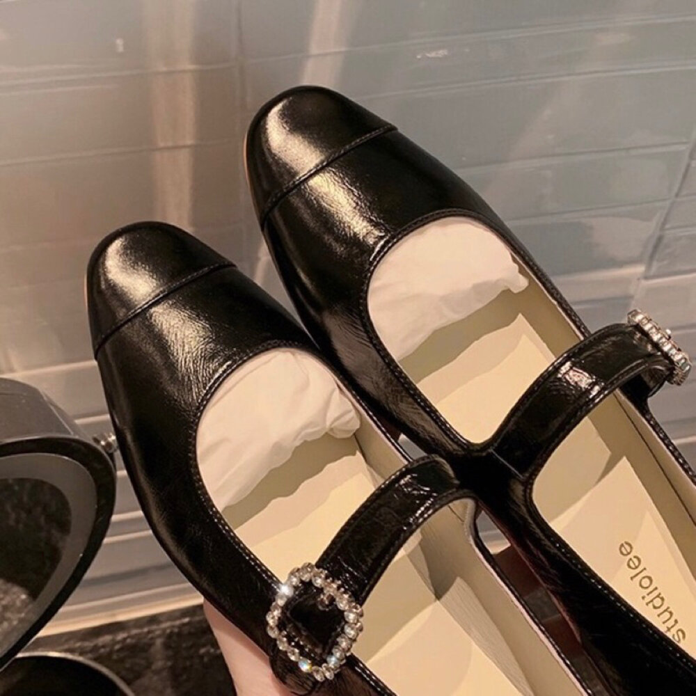 銀色低跟鞋 女鞋 黑色 杏色 圓方頭 🔥台灣現貨🔥 瑪莉珍鞋 高跟鞋 上班鞋-圖片-5