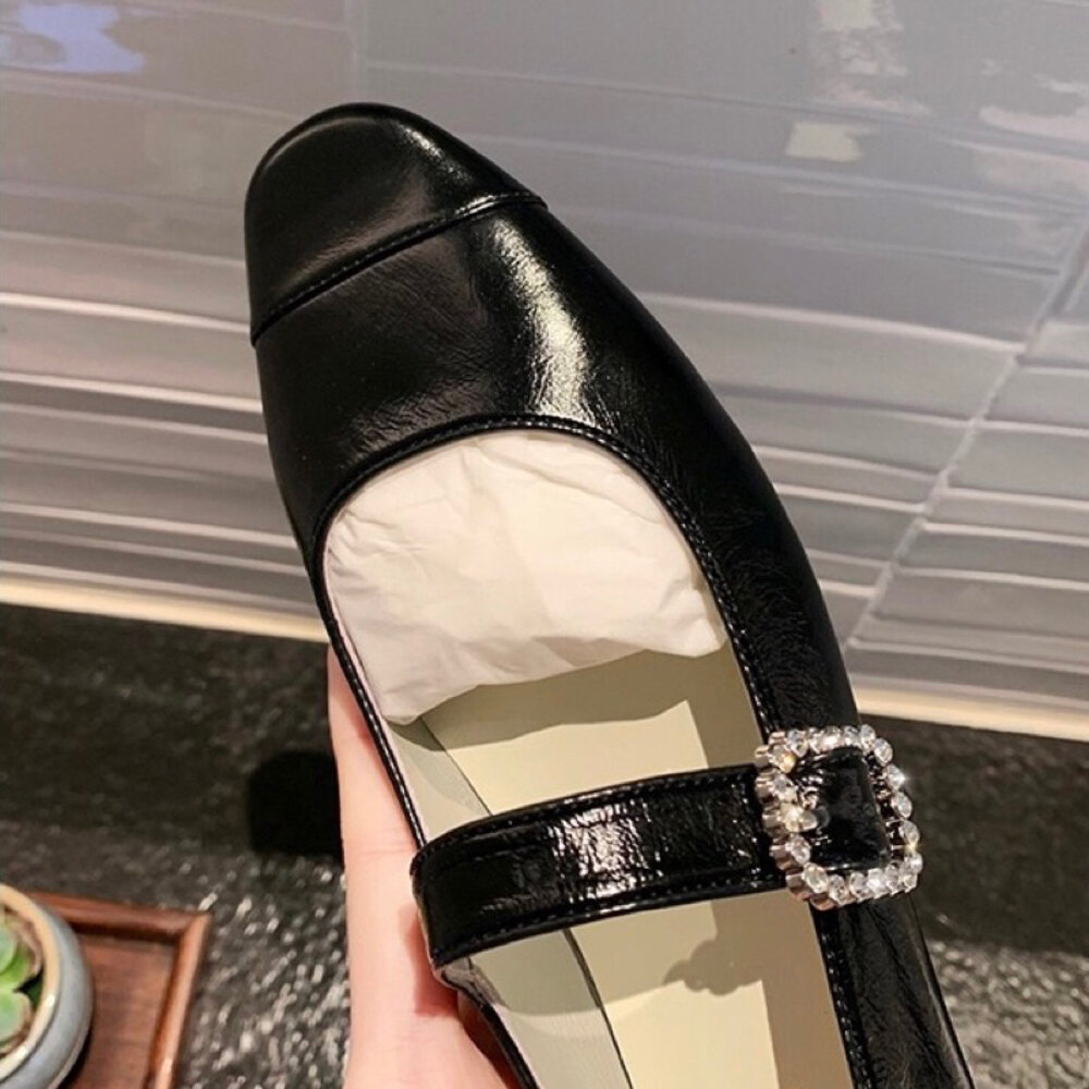 銀色低跟鞋 女鞋 黑色 杏色 圓方頭 🔥台灣現貨🔥 瑪莉珍鞋 高跟鞋 上班鞋-圖片-6