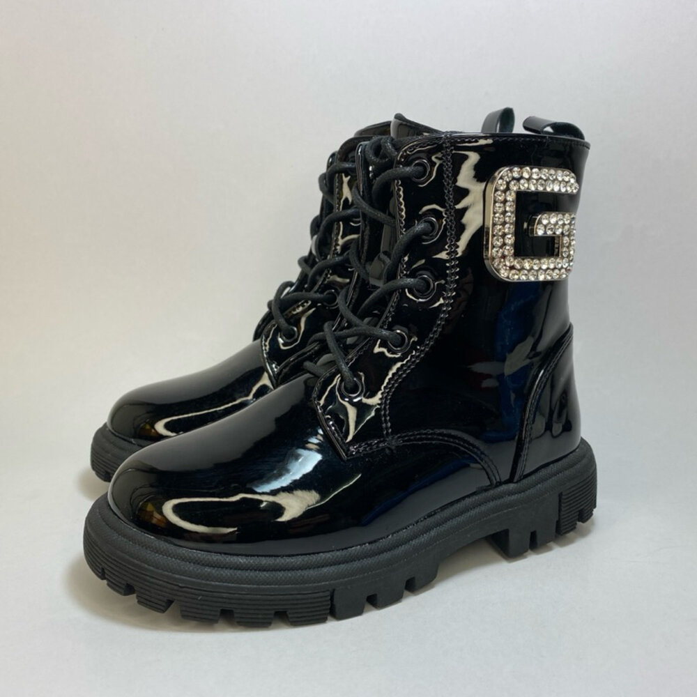 女童靴子 黑色 米白色 短靴 童靴 拉鍊穿脫 亮皮 防水 private-圖片-1