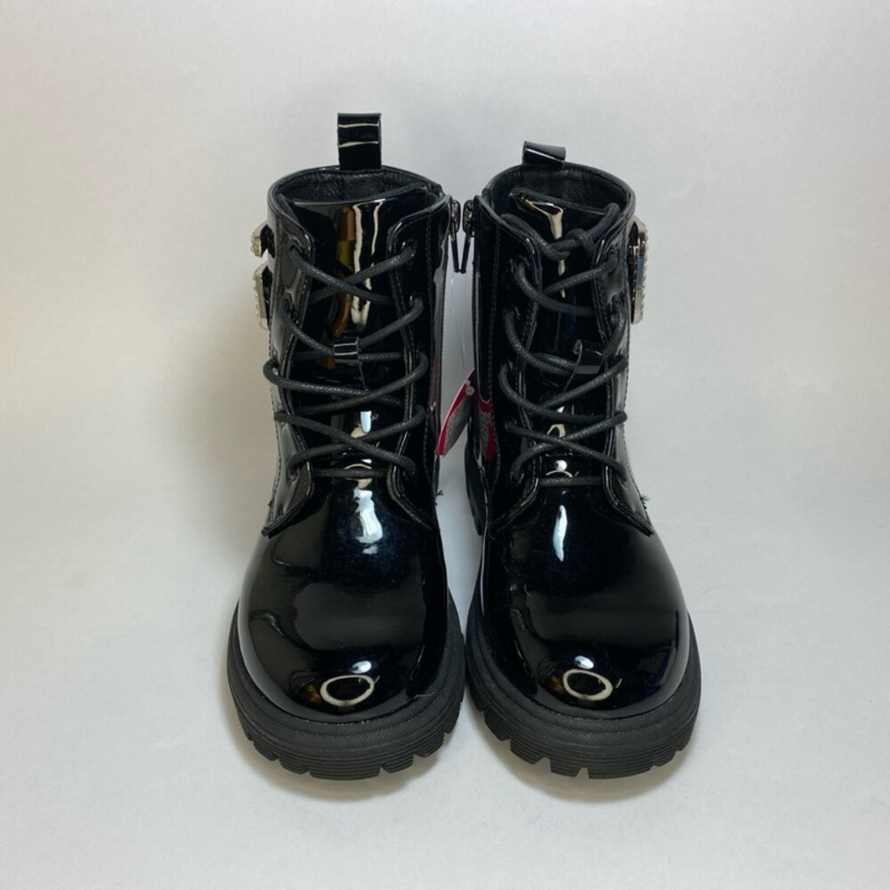 女童靴子 黑色 米白色 短靴 童靴 拉鍊穿脫 亮皮 防水 private-圖片-2