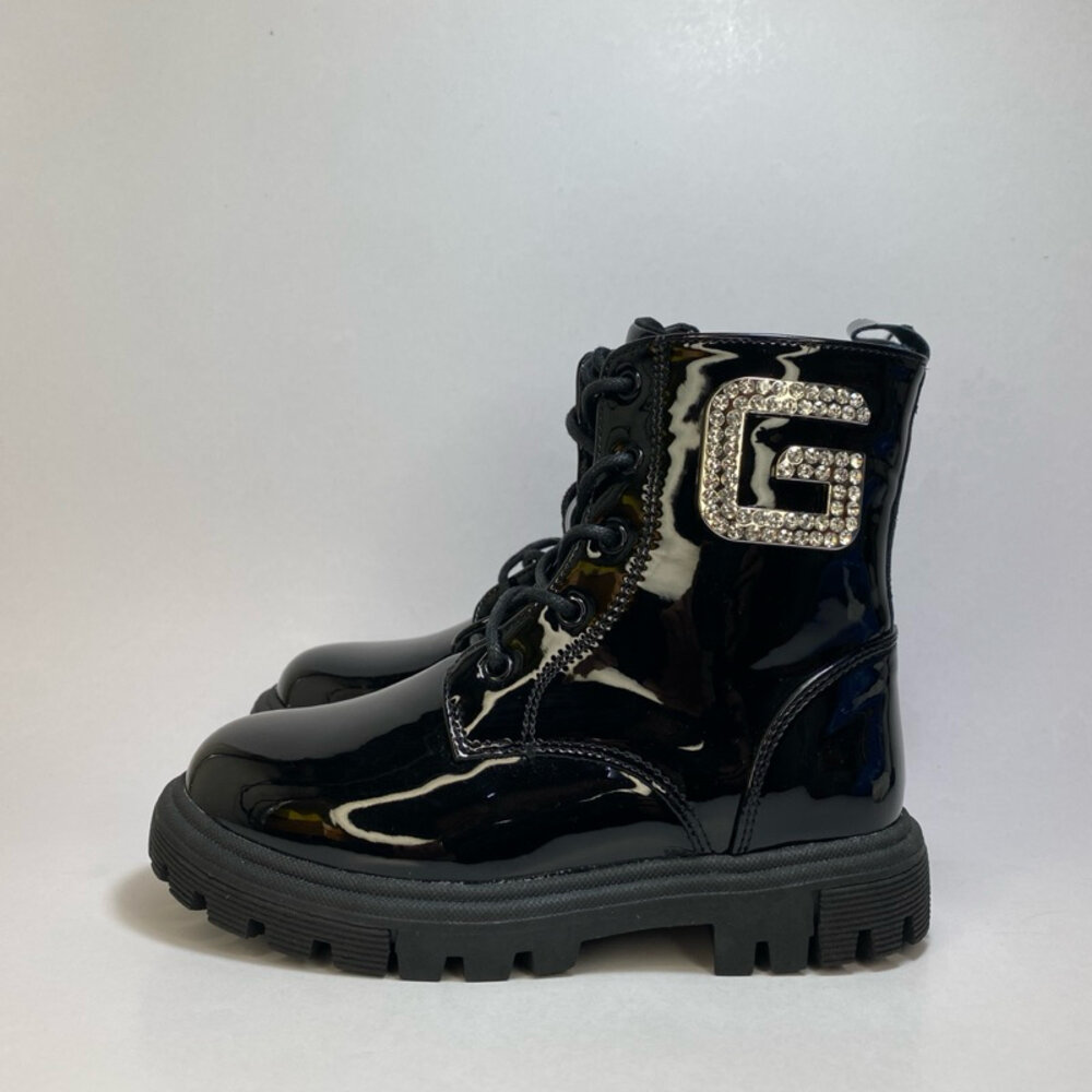 女童靴子 黑色 米白色 短靴 童靴 拉鍊穿脫 亮皮 防水 private-圖片-3