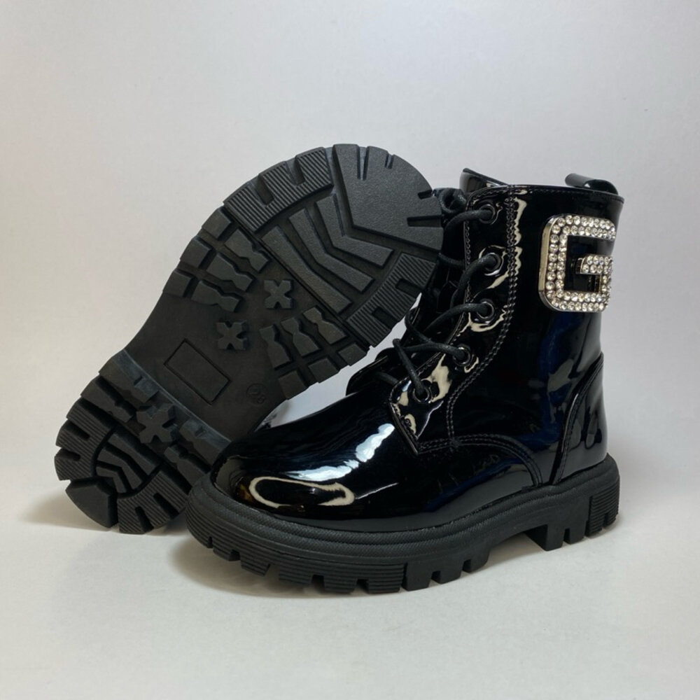 女童靴子 黑色 米白色 短靴 童靴 拉鍊穿脫 亮皮 防水 private-圖片-4