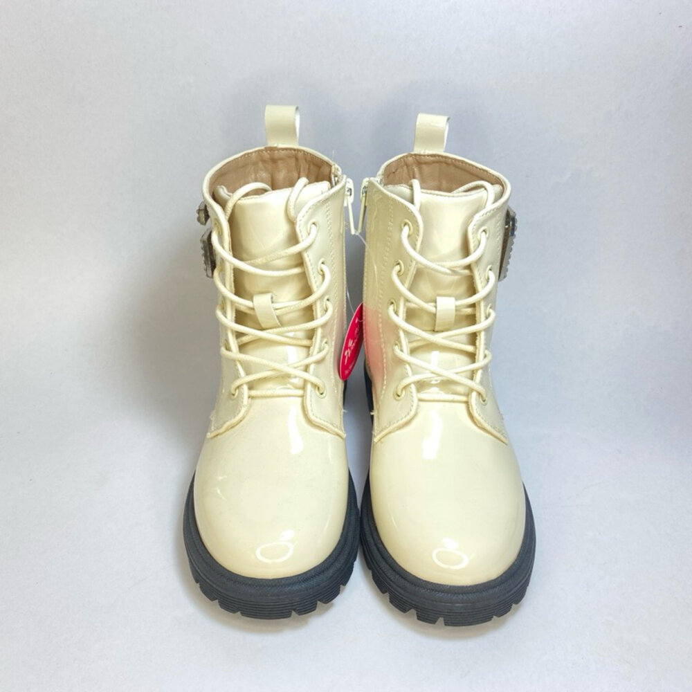 女童靴子 黑色 米白色 短靴 童靴 拉鍊穿脫 亮皮 防水 private-圖片-6