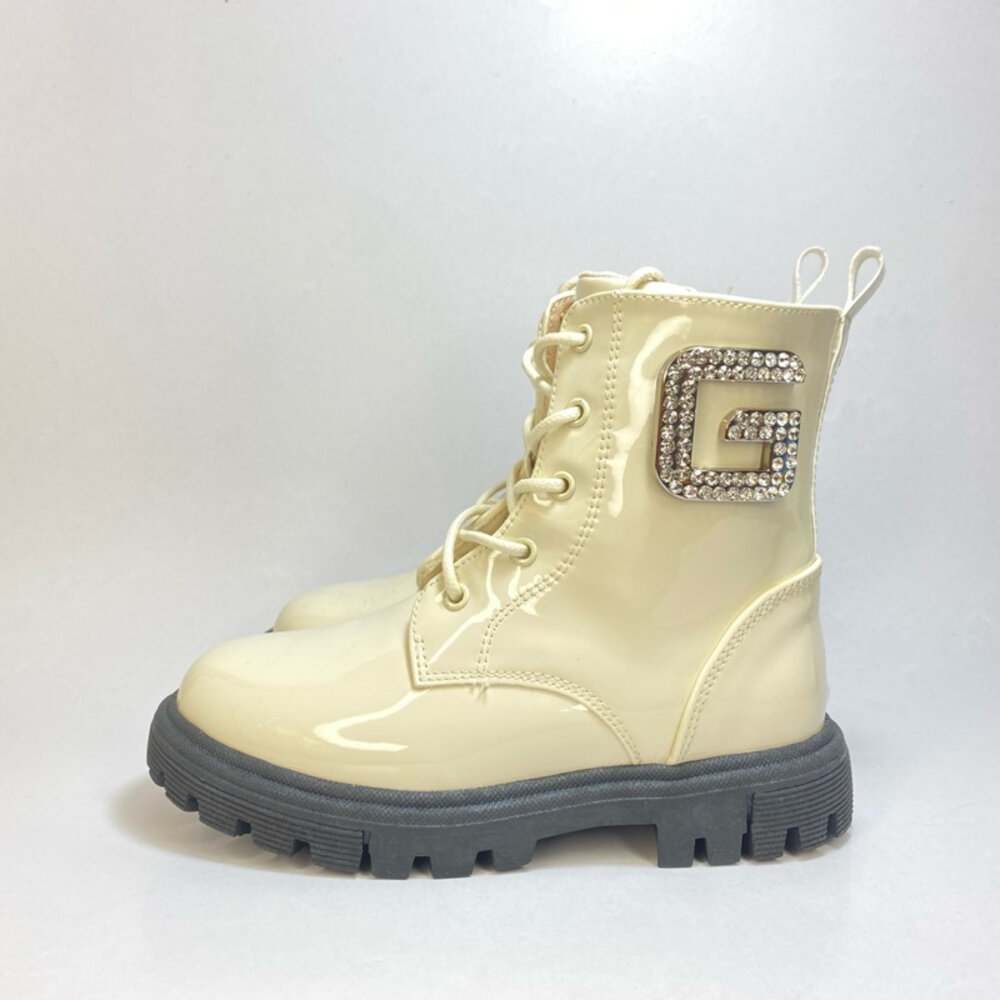 女童靴子 黑色 米白色 短靴 童靴 拉鍊穿脫 亮皮 防水 private-圖片-7