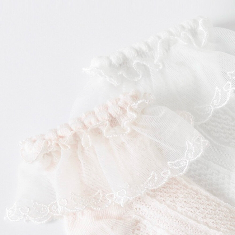 女童蕾絲襪 公主襪 白色 襪子 兒童 0-8歲 棉 踝襪-圖片-1