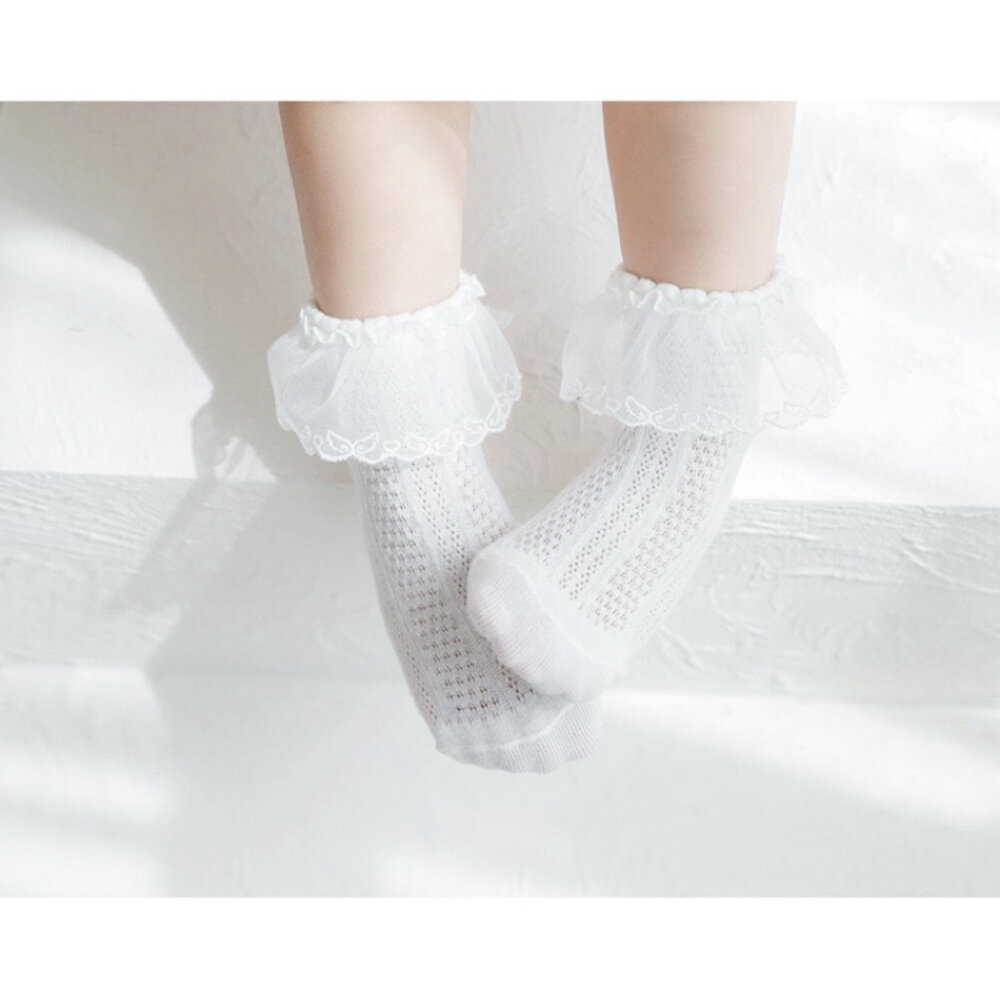 女童蕾絲襪 公主襪 白色 襪子 兒童 0-8歲 棉 踝襪-圖片-5