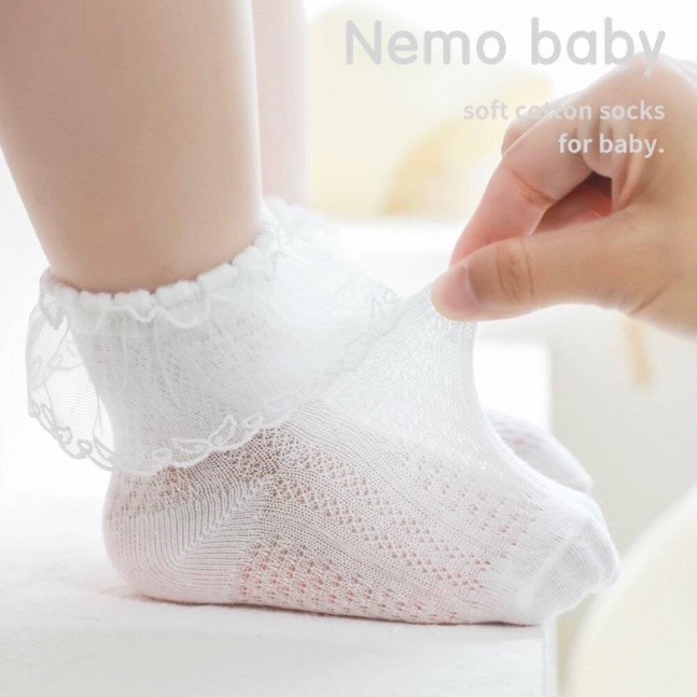 女童蕾絲襪 公主襪 白色 襪子 兒童 0-8歲 棉 踝襪-圖片-6