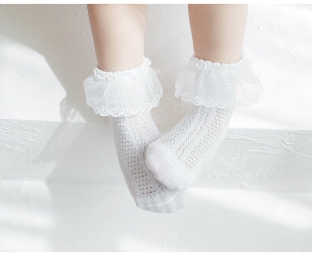 女童蕾絲襪 公主襪 白色 襪子 兒童 0-8歲 棉 踝襪-圖片-7