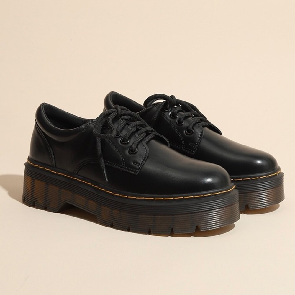 260224074249-英倫風 厚底皮鞋 防水 增高4cm 馬汀風 德比鞋 圓頭 牛津鞋 綁帶 皮鞋 女鞋 學生皮鞋 工裝鞋 粗跟 顯腿長 黑色