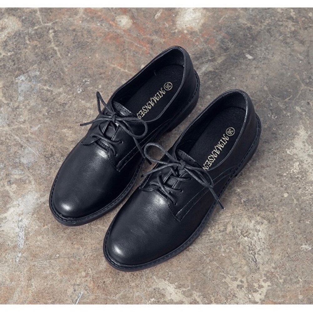 260224172122-黑色皮面牛津鞋 全黑綁帶皮鞋 防水 學生鞋 工作鞋 女鞋 素面 平底鞋