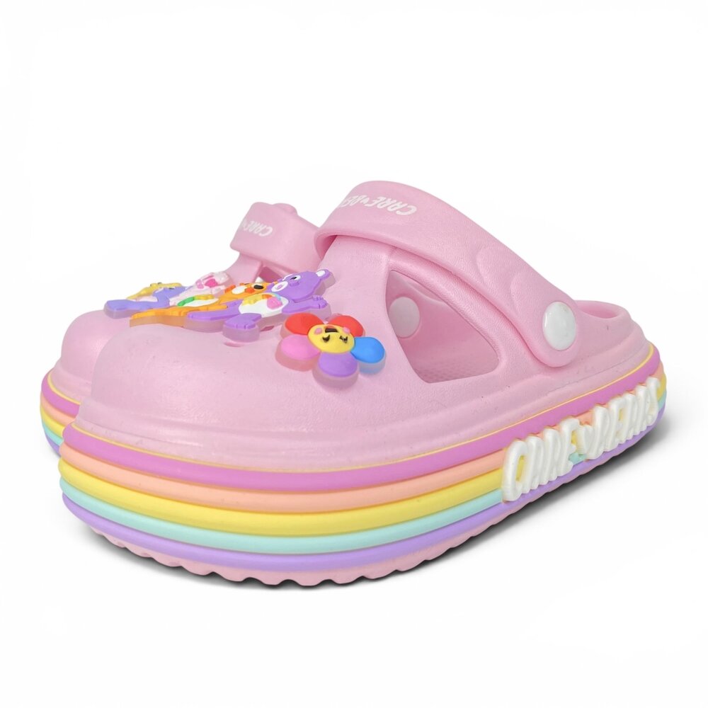 彩虹熊 女童拖鞋 洞洞鞋 玩水防滑 護趾拖鞋 兒童 carebears 愛心小熊-圖片-1