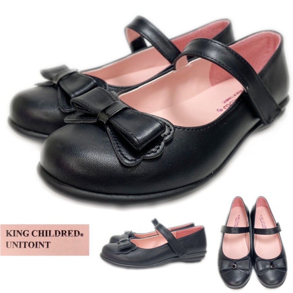 女童黑皮鞋 真皮學生鞋 黑色 台灣製 素面蝴蝶結 花童鞋 King childed 封面照片
