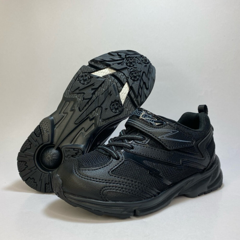 Moonstar 全黑輕量運動鞋 黑色球鞋布鞋 男童 女童 魔鬼氈 19-24.5號-圖片-4