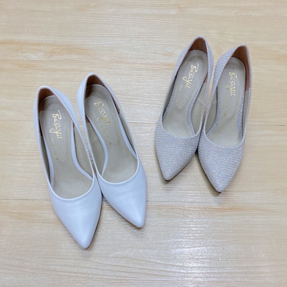 高跟鞋 尖頭 上班鞋 晚宴鞋 新娘鞋 台灣製 細跟 黑色 皮面 絨面 駝色 銀色-圖片-1