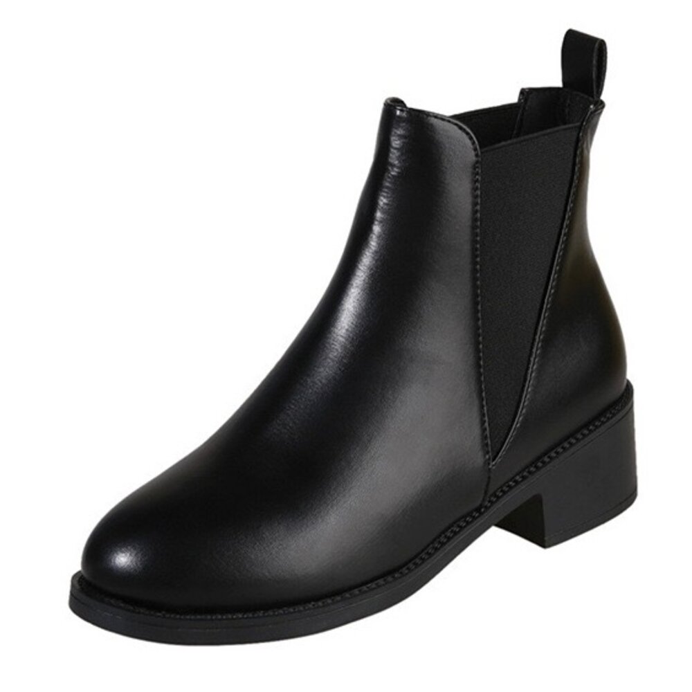 7703861969-皮面圓頭短靴 低跟台灣製踝靴 棕色灰色黑色 伸縮帶好穿脫