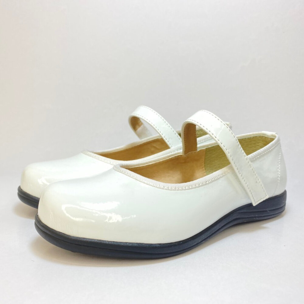 全素面女童真皮黑皮鞋 台灣製 白皮鞋 學生鞋 表演鞋 King childed 魔鬼氈 白色 女童皮鞋-圖片-4