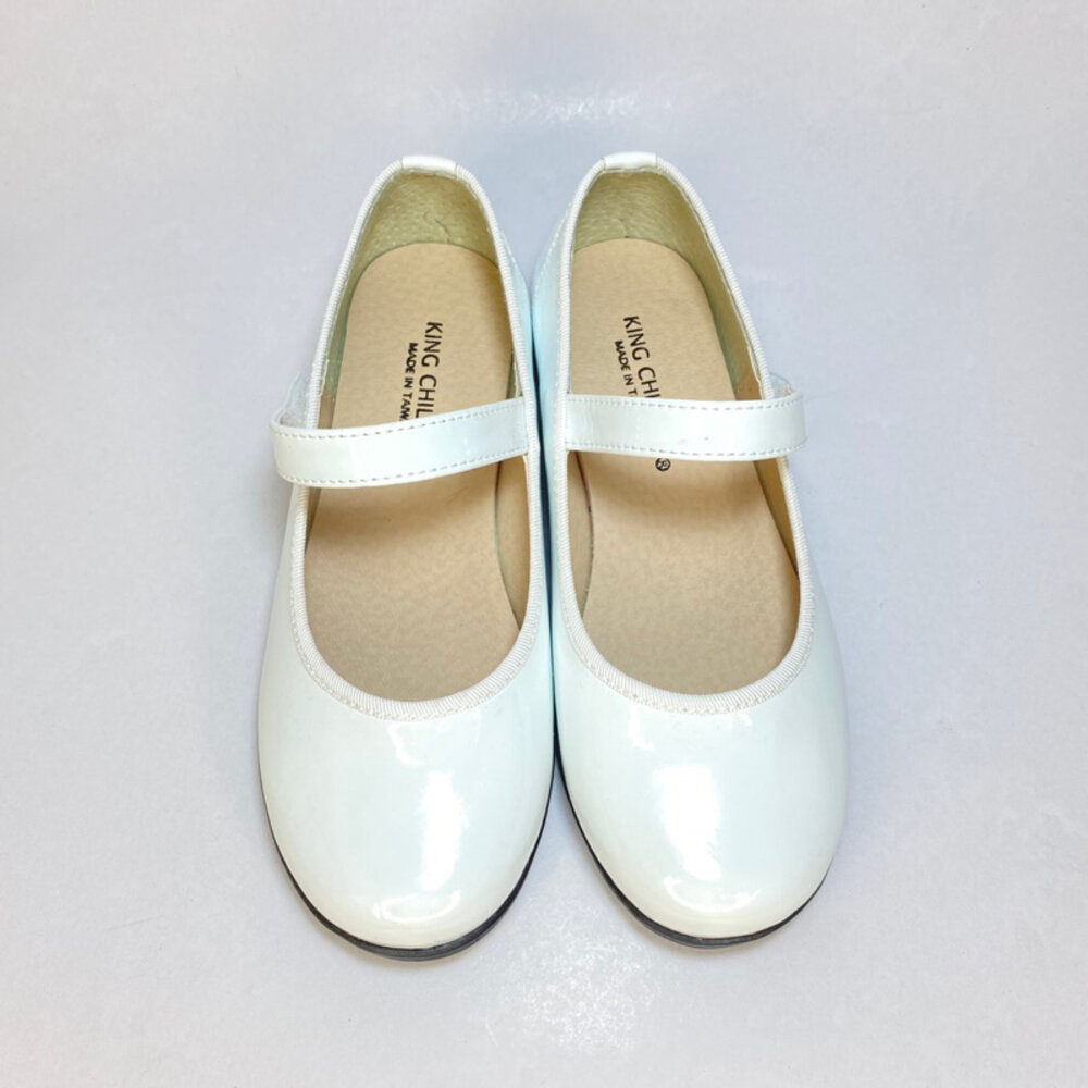 全素面女童真皮黑皮鞋 台灣製 白皮鞋 學生鞋 表演鞋 King childed 魔鬼氈 白色 女童皮鞋-圖片-5