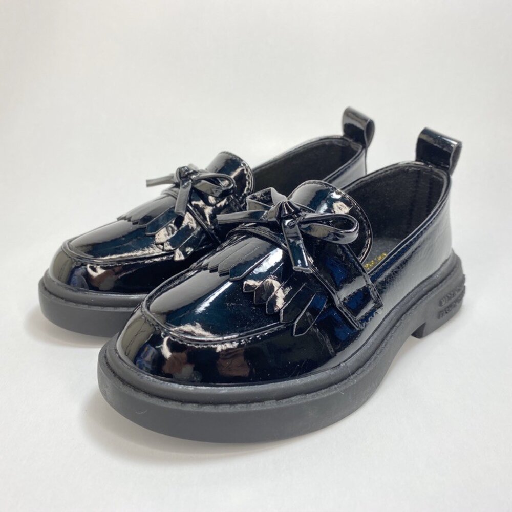 女童休閒鞋 娃娃鞋 漆皮皮鞋 平底鞋 蝴蝶結 黑色 女童黑皮鞋 中童-圖片-1