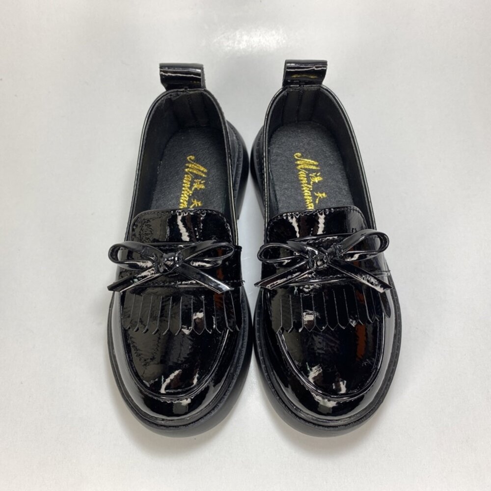 女童休閒鞋 娃娃鞋 漆皮皮鞋 平底鞋 蝴蝶結 黑色 女童黑皮鞋 中童-圖片-2