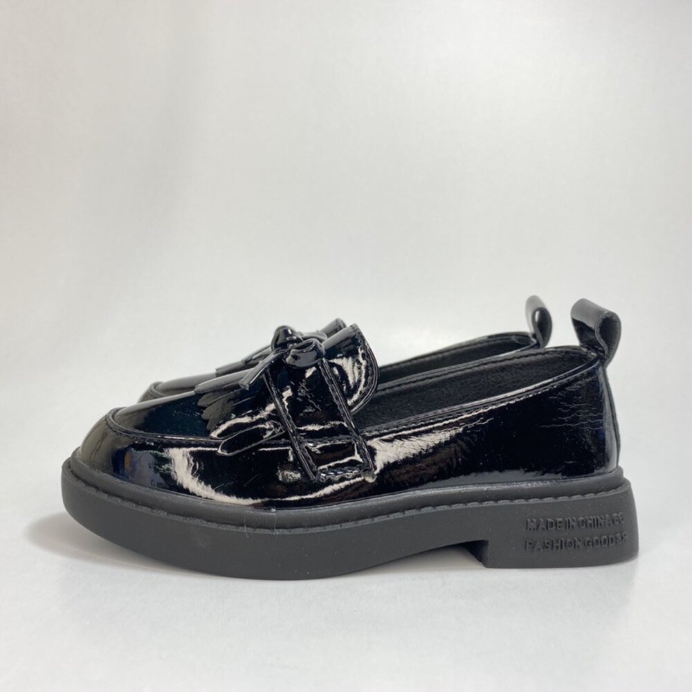 女童休閒鞋 娃娃鞋 漆皮皮鞋 平底鞋 蝴蝶結 黑色 女童黑皮鞋 中童-圖片-3