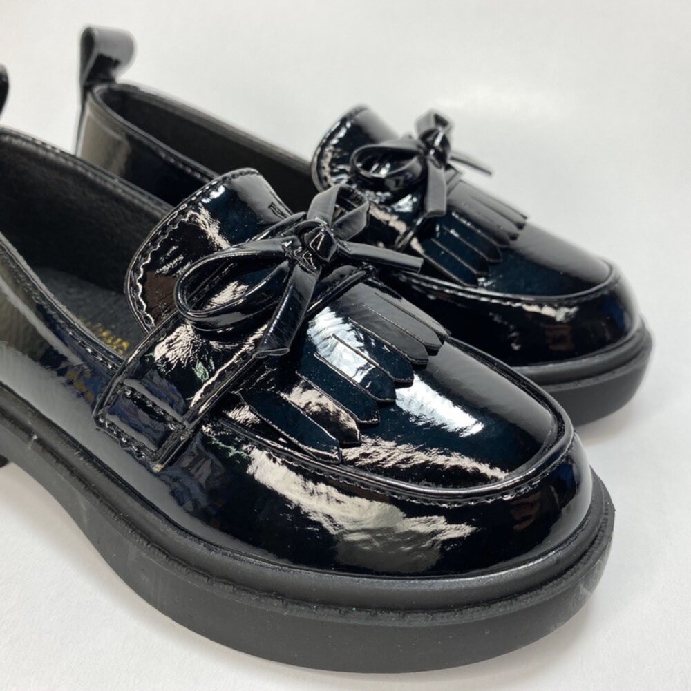 女童休閒鞋 娃娃鞋 漆皮皮鞋 平底鞋 蝴蝶結 黑色 女童黑皮鞋 中童-圖片-5