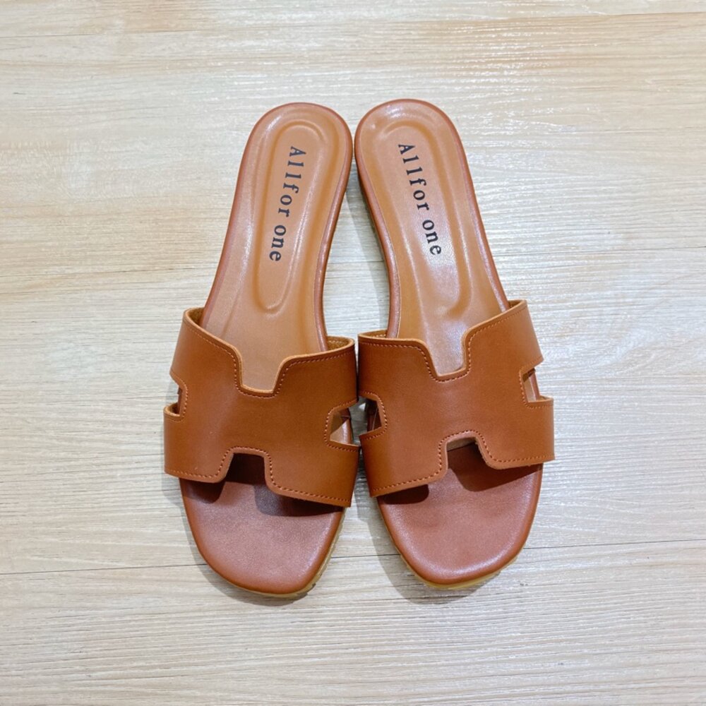 平底拖鞋 皮面輕量 愛馬仕風 便鞋休閒風 橡膠底超防滑 銀色白色黑色-圖片-1