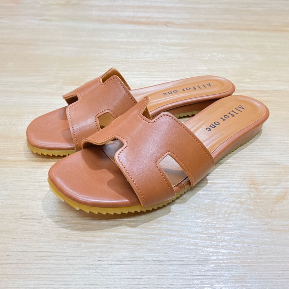 平底拖鞋 皮面輕量 愛馬仕風 便鞋休閒風 橡膠底超防滑 銀色白色黑色-圖片-5