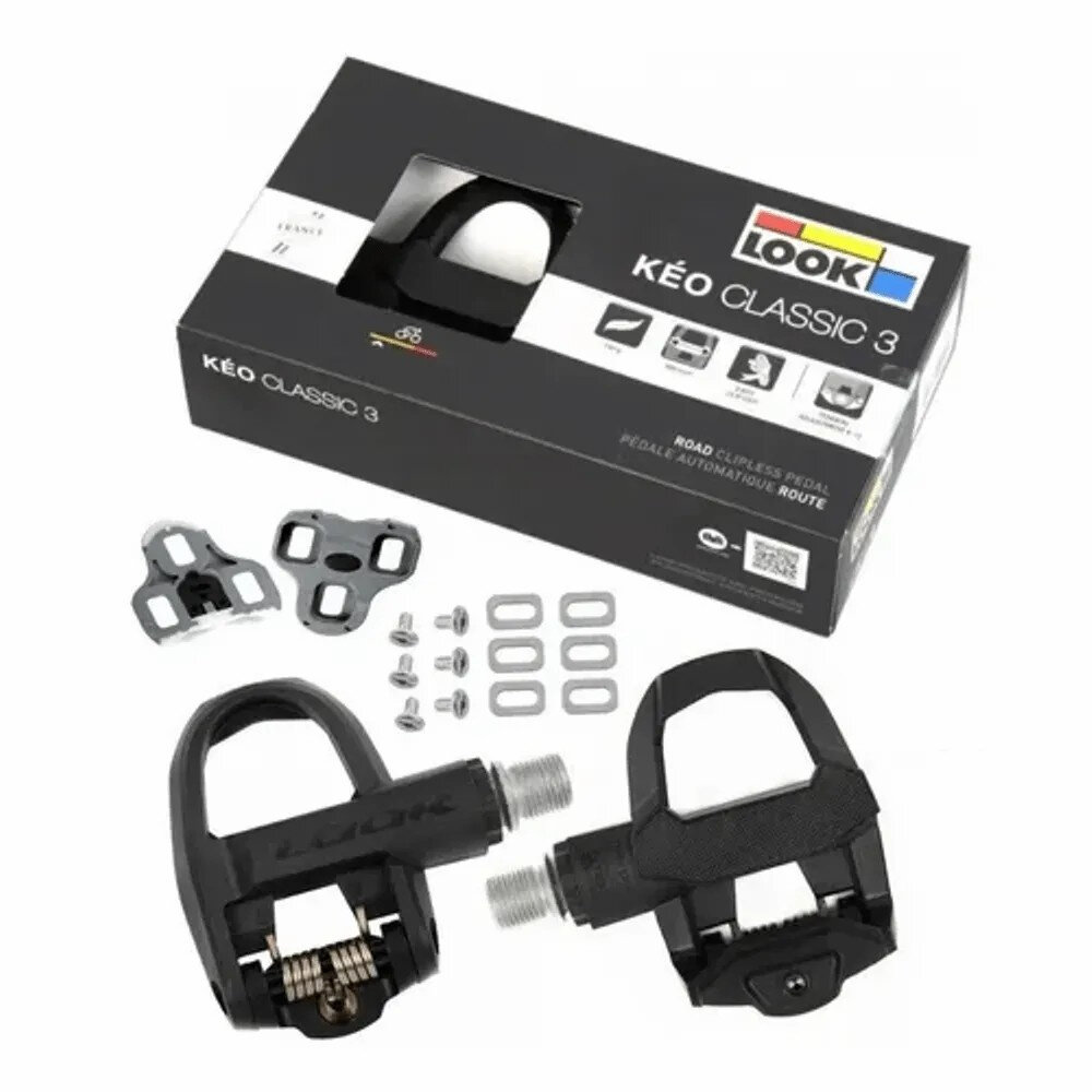 22147539038-LOOK Keo Classic 3 卡踏 踏板 含灰色扣片 黑色/黑紅 盒裝 公路車卡踏