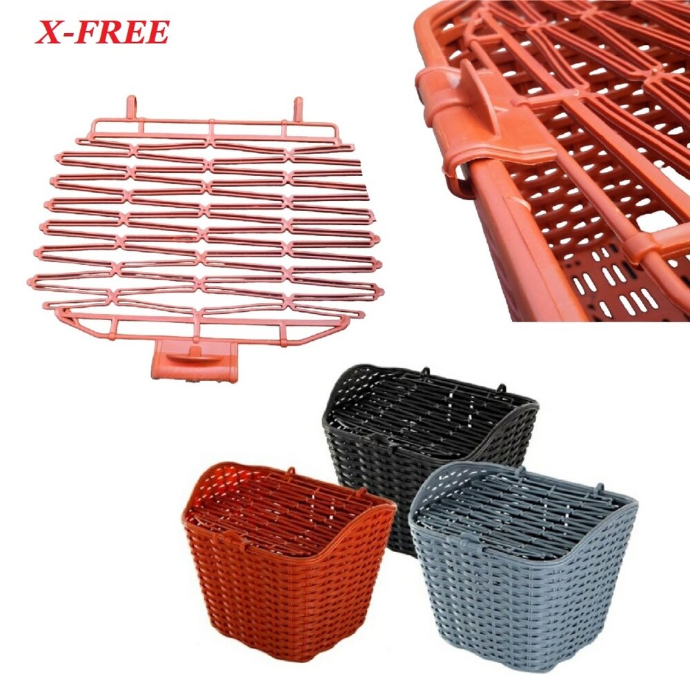 X-FREE 帶蓋塑膠菜籃 復古仿竹藤 淑女車籃子 C51-03-圖片-4