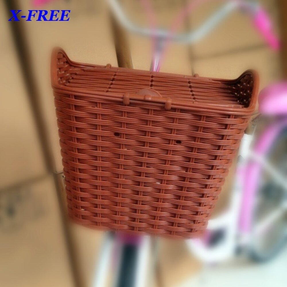 X-FREE 帶蓋塑膠菜籃 復古仿竹藤 淑女車籃子 C51-03-圖片-5