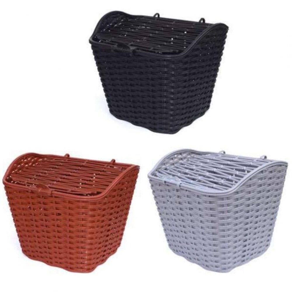 X-FREE 帶蓋塑膠菜籃 復古仿竹藤 淑女車籃子 C51-03-圖片-7