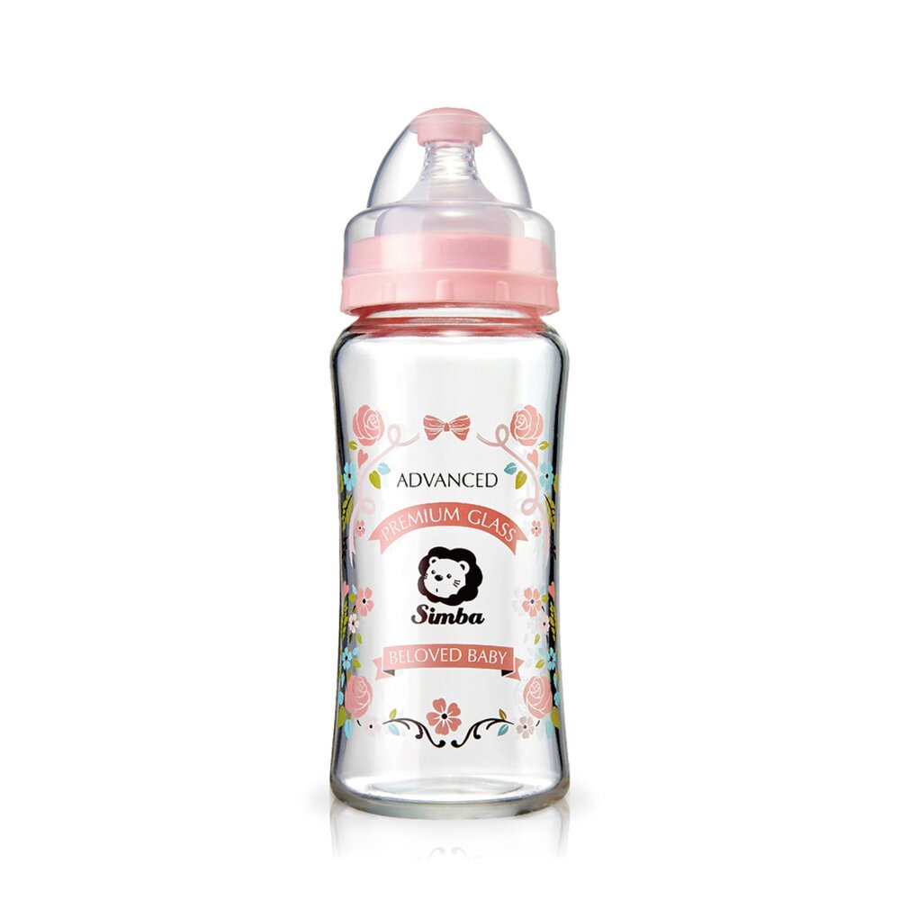 C03-66-Simba 小獅王辛巴 蘿蔓晶鑽寬口玻璃大奶瓶, 玫瑰粉紅, 270ml, 1個現貨