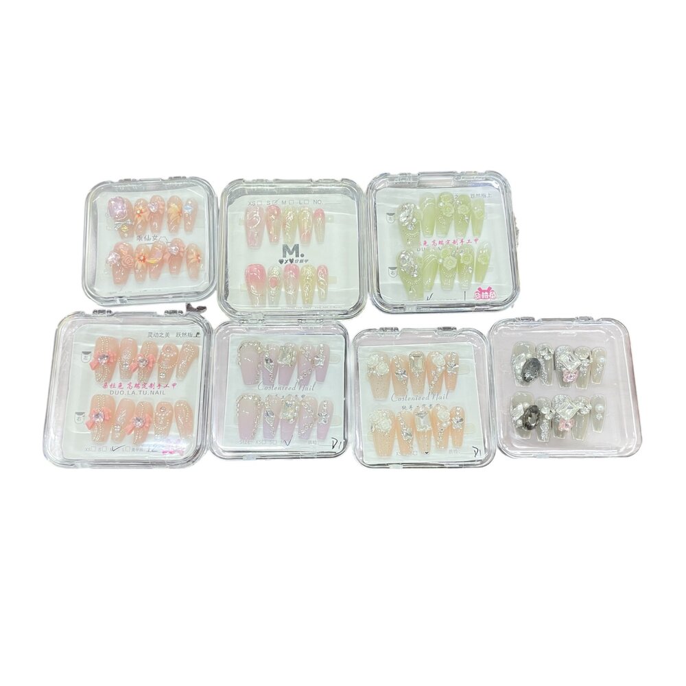 F03-27-玫瑰蝴蝶結造型甲片+膠+收納盒 穿戴甲(袋裝) 多系列