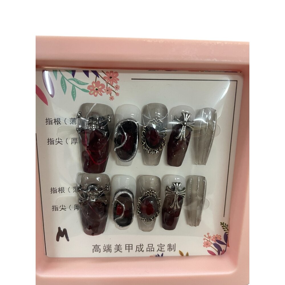 造型甲片+膠+收納盒 穿戴甲 紫黑色庫洛米 帶鑽 帶造型 帶圖騰款 系列 M號-圖片-1