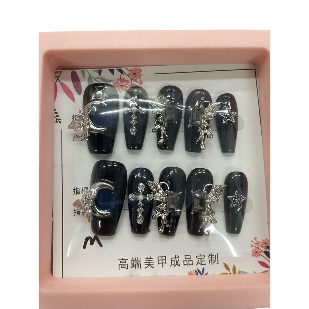 造型甲片+膠+收納盒 穿戴甲 紫黑色庫洛米 帶鑽 帶造型 帶圖騰款 系列 M號-圖片-11