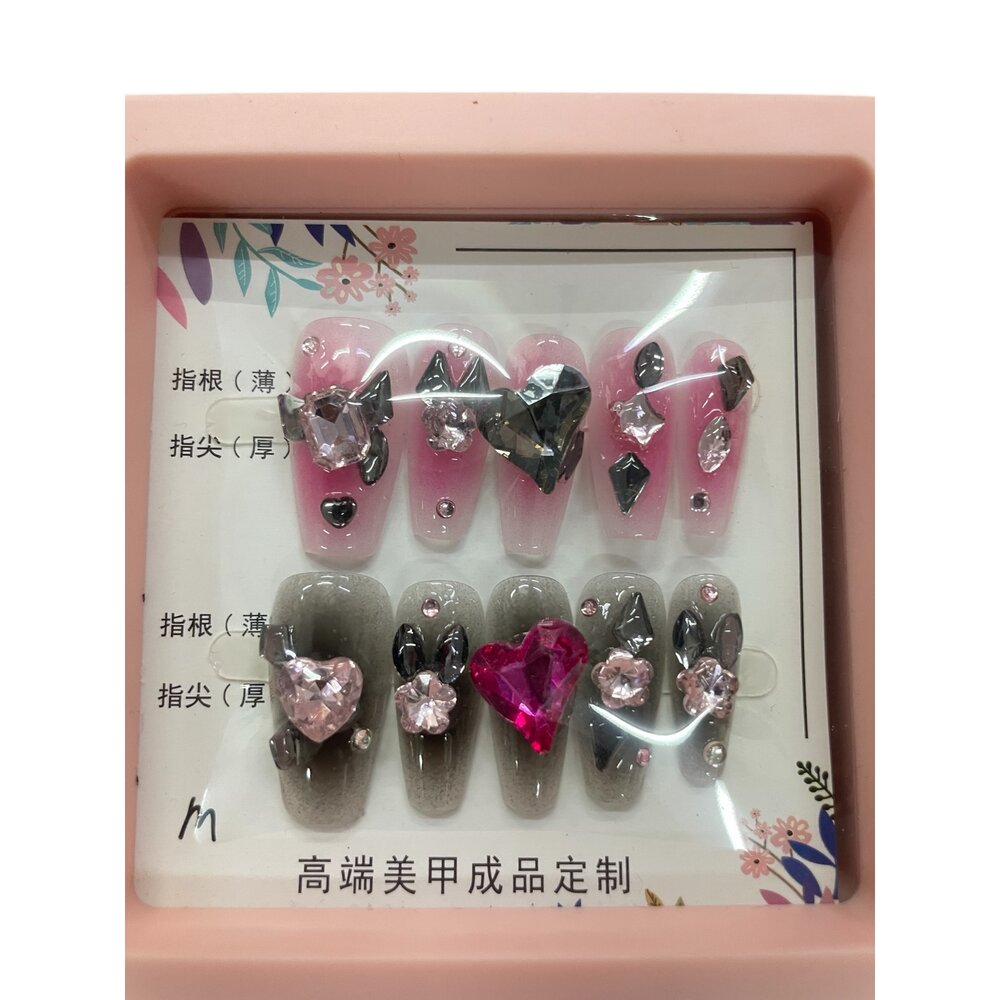 造型甲片+膠+收納盒 穿戴甲 紫黑色庫洛米 帶鑽 帶造型 帶圖騰款 系列 M號-圖片-4